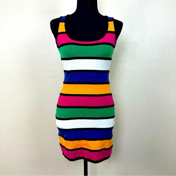 Y2K Wet Seal Striped Bodycon Dress Multicolor Women's Size S - Picture 1 of 13